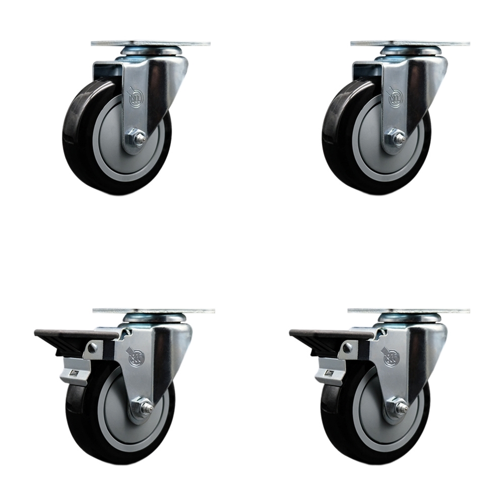 SCC-20S414-PPUB-BLK-2-PLB-2 Polyurethane Swivel Top Plate Caster with 4 in. Black Wheels - Set of 4