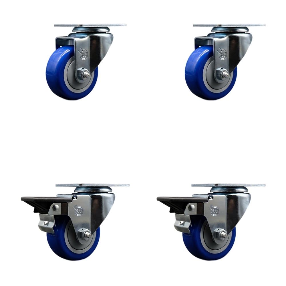 SCC-20S314-PPUB-BLUE-2-PLB-2 Polyurethane Swivel Top Plate Caster with 3 in. Blue Wheels - Set of 4