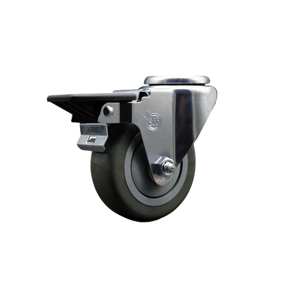 SCC-BH20S3514-PPUB-PLB Polyurethane Swivel Bolt Hole Caster with 3.5 x 1.25 in. Gray Wheel & Posi Locking Brake