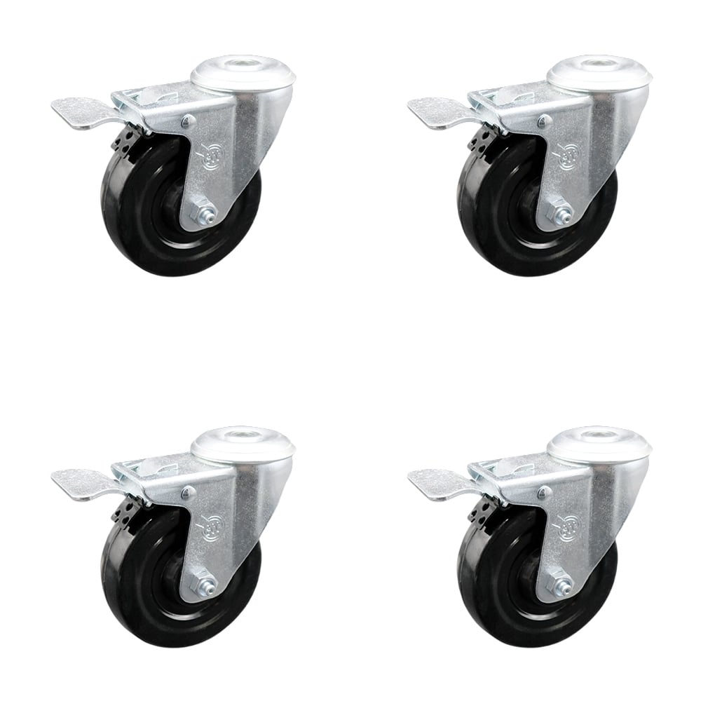 SCC-BHTTL20S414-HRS-4 Hard Rubber Swivel Bolt Hole Caster with 4 x 1.25 in. Black Wheels - Set of 4
