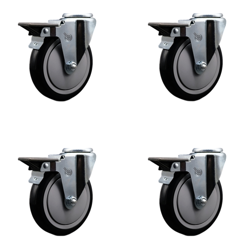 SCC-BH20S514-PPUB-BLK-PLB-4 Polyurethane Swivel Bolt Hole Caster with 5 x 1.25 in. Black Wheels - Set of 4