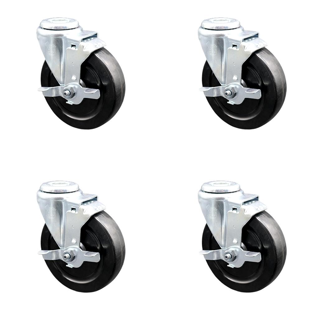 SCC-BH20S514-HRS-TLB-4 Hard Rubber Swivel Bolt Hole Caster with 5 x 1.25 in. Black Wheels - Set of 4