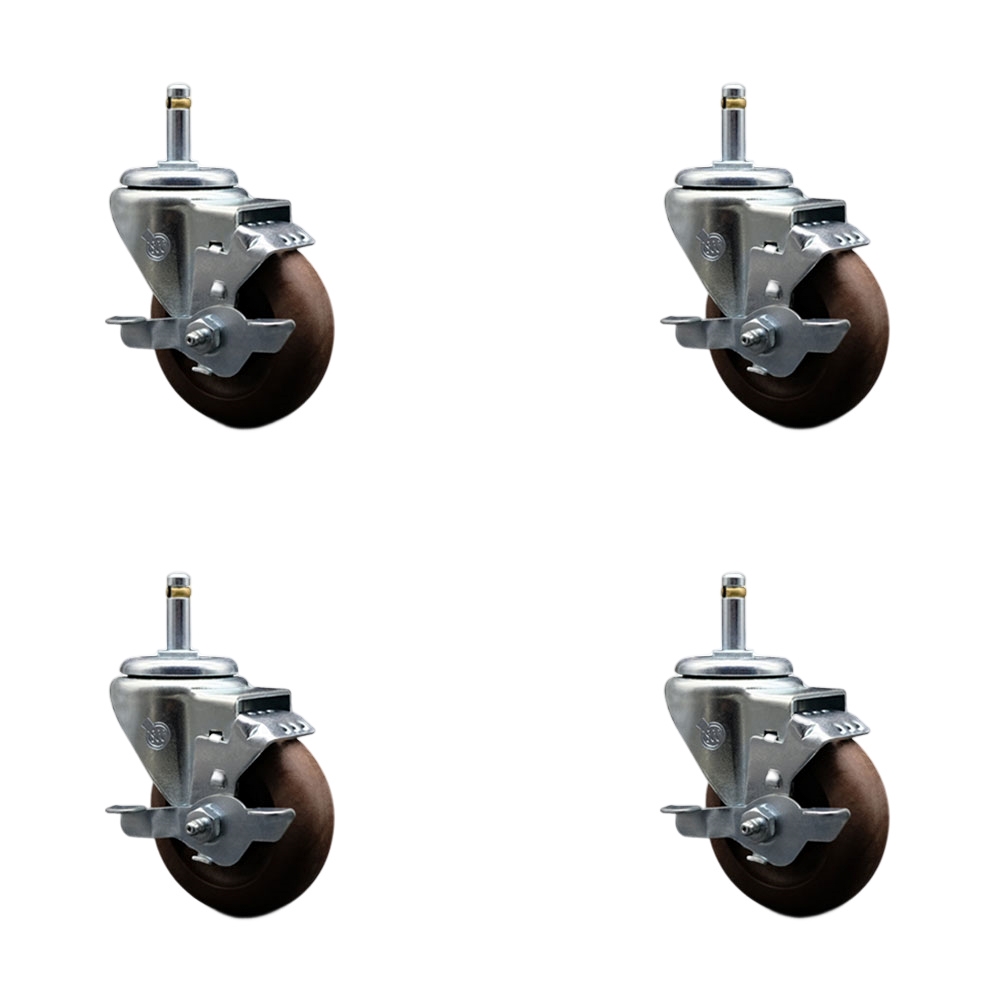 High Temperature Glass Filled Nylon Swivel Grip Ring Stem Caster with 3.5 x 1.25 in. Brown Wheels & 0.43 in. Stems - Set of 4