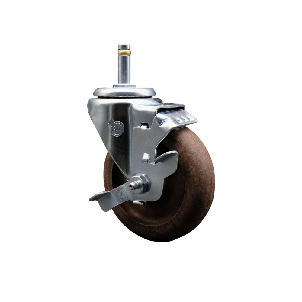 High Temperature Glass Filled Nylon Swivel Grip Ring Stem Caster with 4 x 1.25 in. Brown Wheel & 0.43 in. Stem & Top Locking Brake