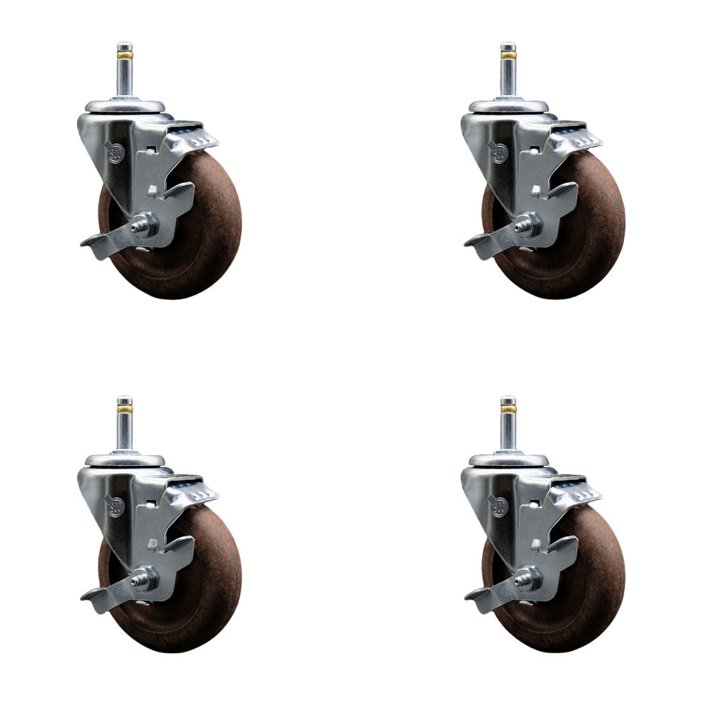 High Temperature Glass Filled Nylon Swivel Grip Ring Stem Caster with 4 x 1.25 in. Brown Wheels & 0.43 in. Stems - Set of 4