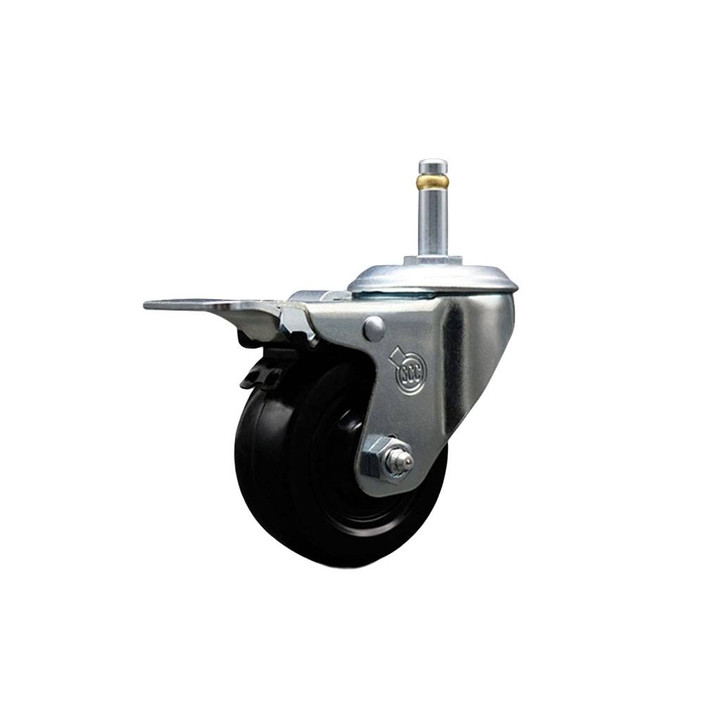 SCC-GRTTL20S314-HRS-716138 Hard Rubber Swivel Grip Ring Stem Caster with 3 x 1.25 in. Black Wheel & 0.43 in. Stem & Total Locking Brake