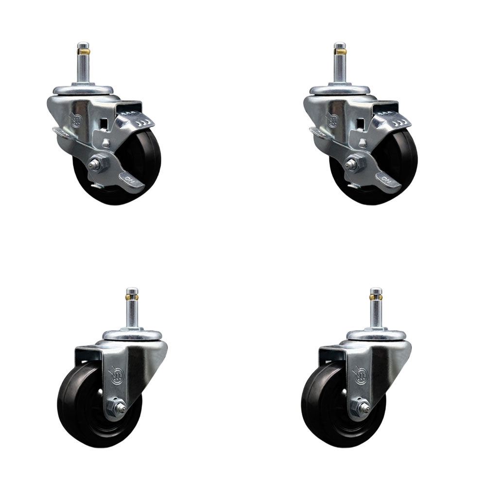 SCC-GR20S314-HRS-TLB-716138-2-S-2 Hard Rubber Swivel Grip Ring Stem Caster with 3 x 1.25 in. Black Wheels & 0.43 in. Stems - Set of 4