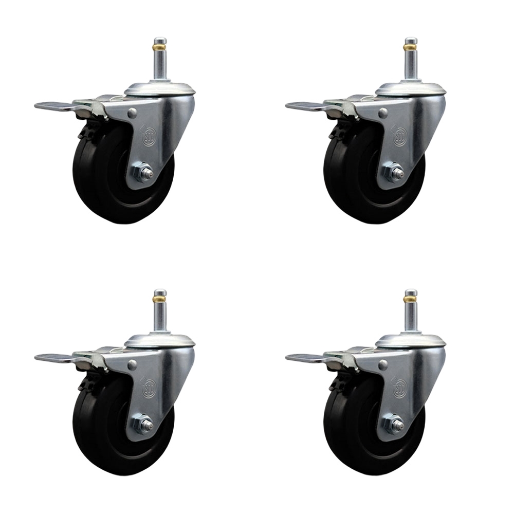 SCC-GRTTL20S3514-HRS-716138-4 Hard Rubber Swivel Grip Ring Stem Caster with 3.5 x 1.25 in. Black Wheels & 0.43 in. Stems - Set of 4