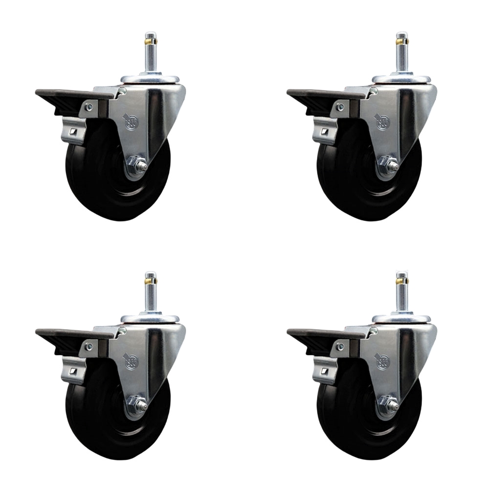 SCC-GR20S414-HRS-PLB-716138-4 Hard Rubber Swivel Grip Ring Stem Caster with 4 x 1.25 in. Black Wheels & 0.43 in. Stems - Set of 4