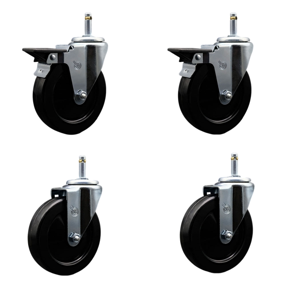 SCC-GR20S514-HRS-PLB-716138-2-S-2 Hard Rubber Swivel Grip Ring Stem Caster with 5 x 1.25 in. Black Wheels & 0.43 in. Stems - Set of 4