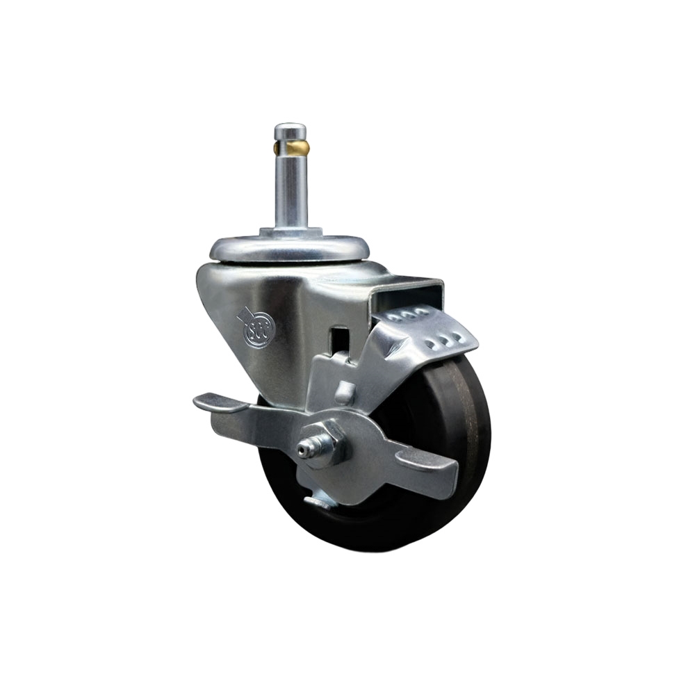 SCC-GR20S314-PHR-TLB-716138 Phenolic Swivel Grip Ring Stem Caster with Roller Bearing 3 x 1.25 in. Black Wheel & 0.43 in. Stem & Top Locking Brake