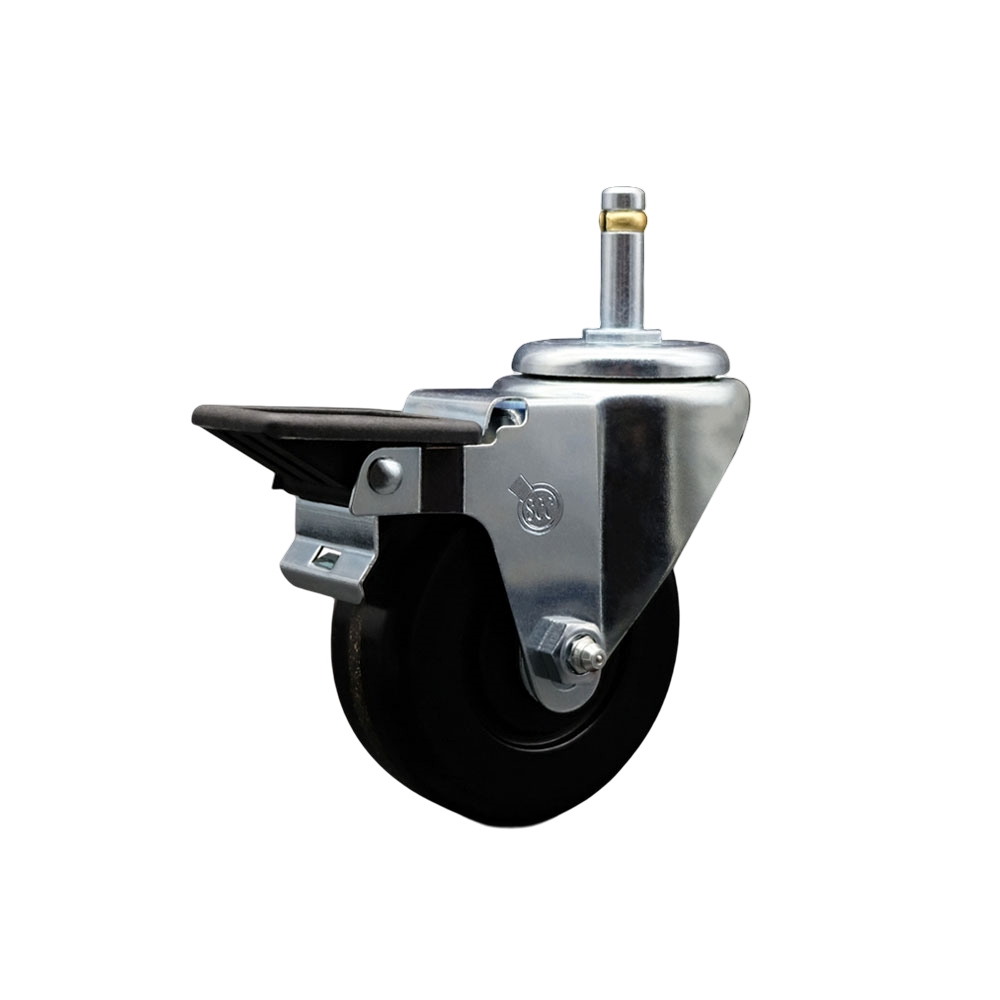 Phenolic Swivel Grip Ring Stem Caster with Roller Bearing 3.5 x 1.25 in. Black Wheel & 0.43 in. Stem & Posi Locking Brake
