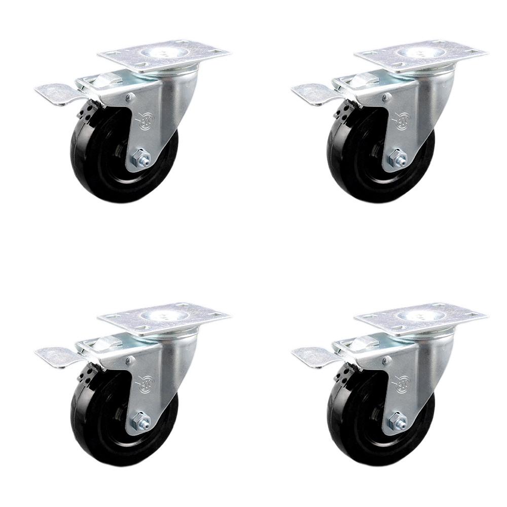 SCC-SSTTL20S414-HRS-4 Stainless Steel Hard Rubber Swivel Top Plate Caster with 4 x 1.25 in. Black Wheels - Set of 4