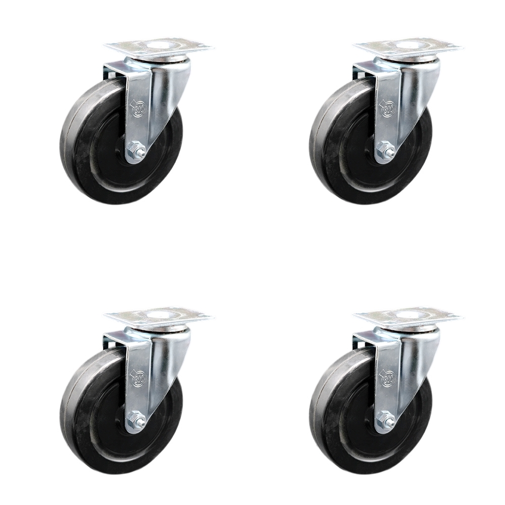 SCC-SS20S514-HRS-4 Stainless Steel Hard Rubber Swivel Top Plate Caster with 5 x 1.25 in. Black Wheels - Set of 4