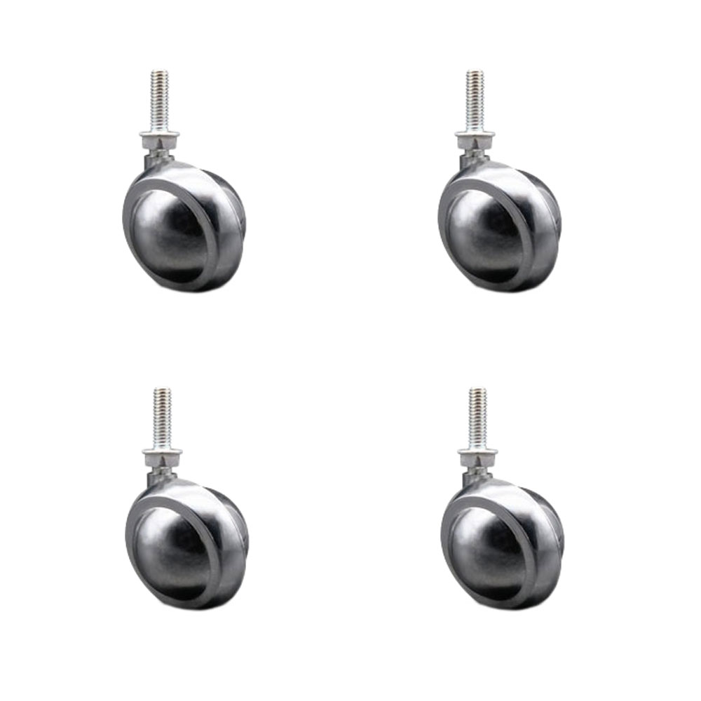 2 in. Swivel Metal Ball Caster Wheels for Furniture Bright Chrome Finish Stem Casters with 0.31 in. 18 TPI x 1 in. Threaded Stem - Set of 4