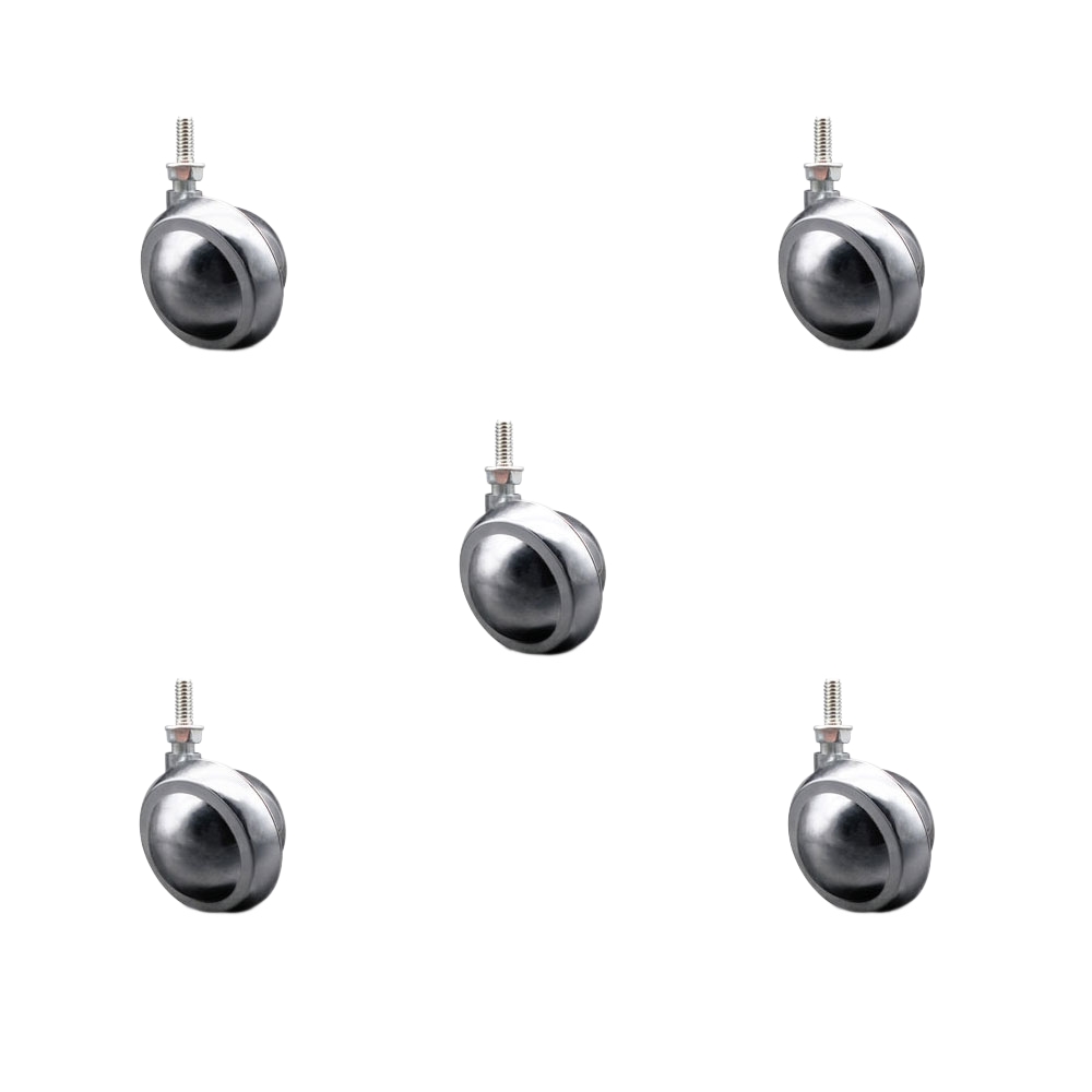 2 in. Swivel Metal Ball Caster Wheels for Furniture Bright Chrome Finish Stem Casters with 0.31 in. 18 TPI x 0.5 in. Threaded Stem - Set of 5