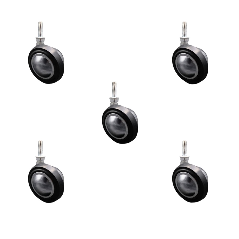 SCC-TS01S214-DCR-BC-5161810-5 2.25 in. Swivel Metal with Soft Rubber Tread Ball Caster Wheels with 0.31 in. 18 TPI x 1 in. Threaded Stem - Set of 5