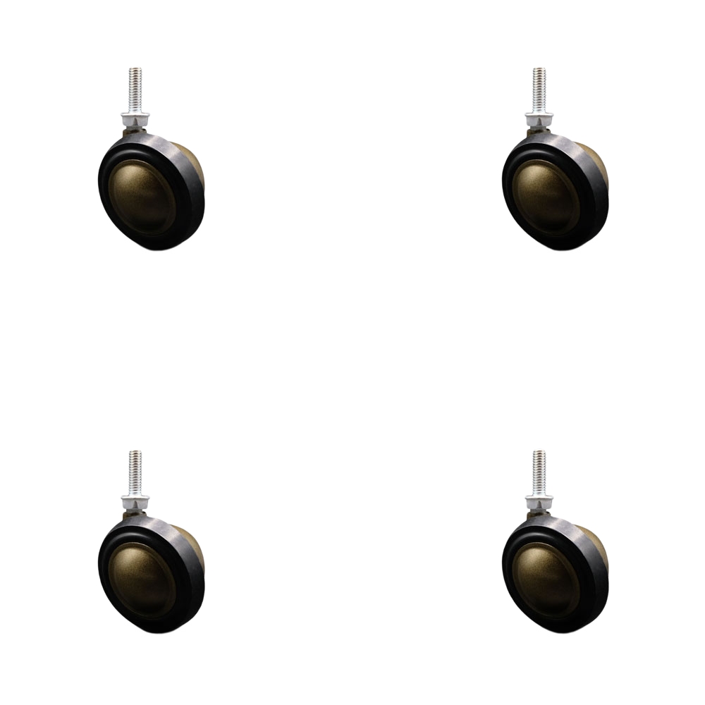 2.25 in. Swivel Metal & Soft Rubber Tread Ball Caster for Furniture Antique Brass Finish with 0.31 in. 18 TPI x 1 in. Threaded Stem - Set of 4