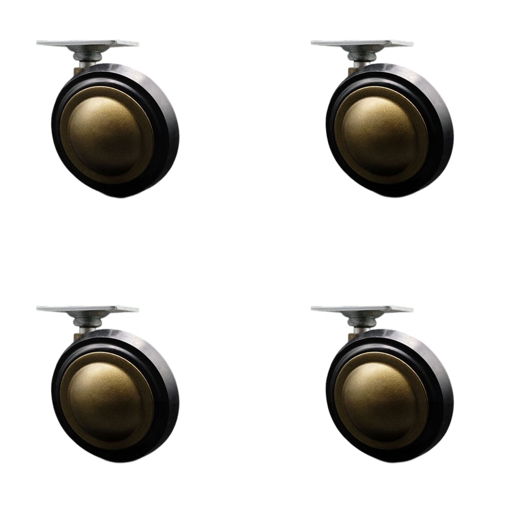 3 in. Swivel Metal & Soft Rubber Tread Ball Caster Wheels for Furniture Windsor Anique Brass Finish with 1.5 in. by 1.5 in. Top Plate - Set of 4