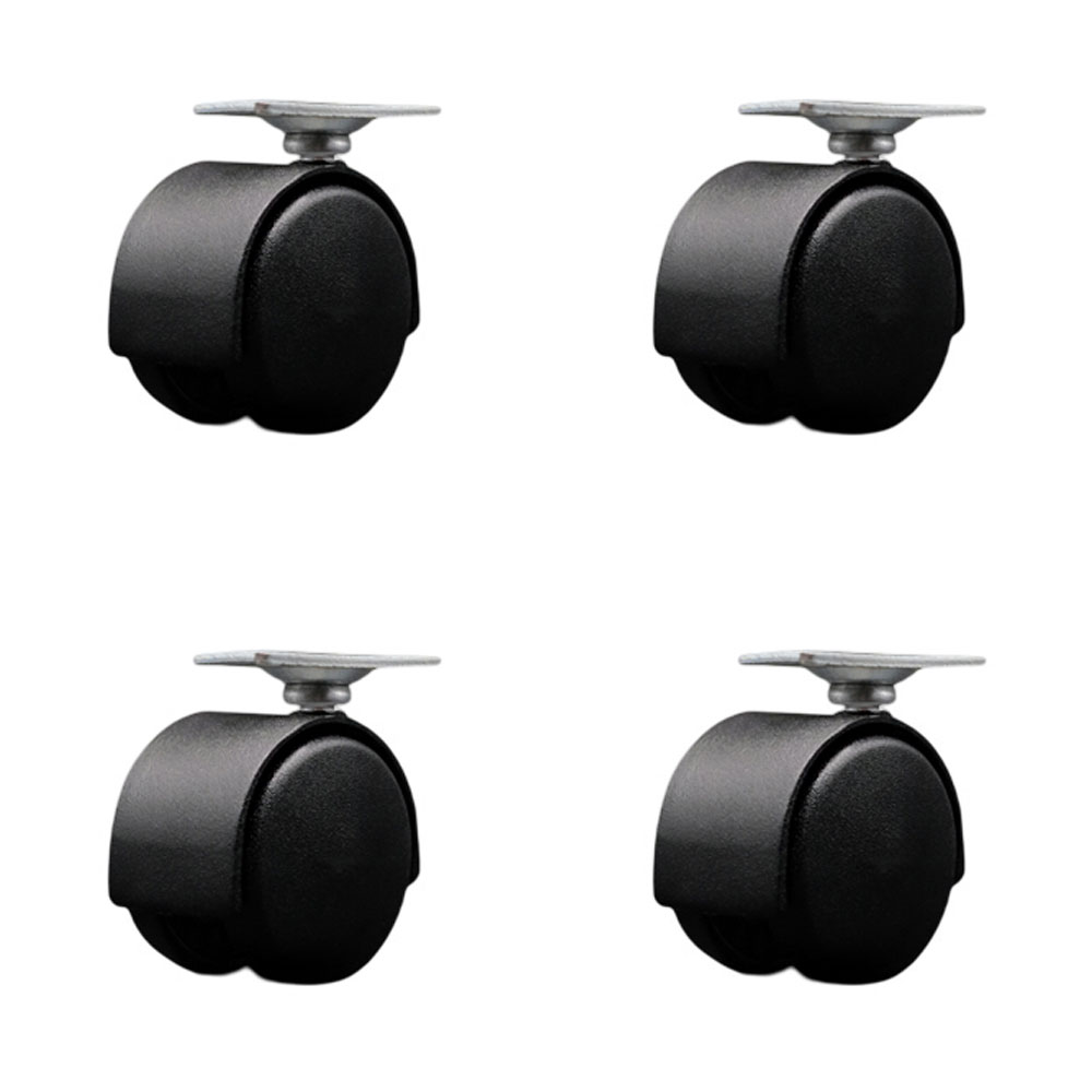 2 in. Swivel Caster For Furniture Nylon Flat Black Metal Hooded Twin Wheel 1.188 in. by 2 in. Overall Top Plate Casters - Set of 4