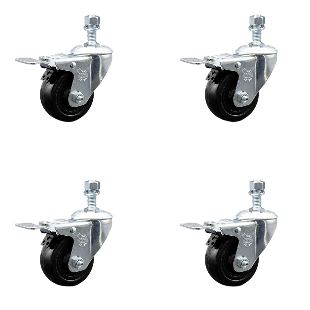SCC-SSTSTTL20S3514-HRS-121315-4 Stainless Steel Hard Rubber Swivel Threaded Stem Caster with 3.5 x 1.25 in. Black Wheels & 0.5 in. Stems - Set of 4