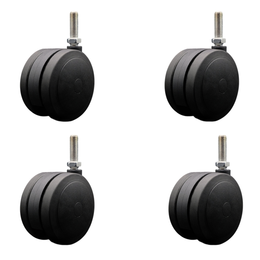 4 in. Extra Large Heavy Duty Floor Safe Office Chair Wheels Black Non-Marking Twin Wheels 0.5 in. - 13 TPI x 1.5 in. Threaded Stems - Set of 4 -  Service Caster, SCC-TS02S100-TPR-BLK-121315-4