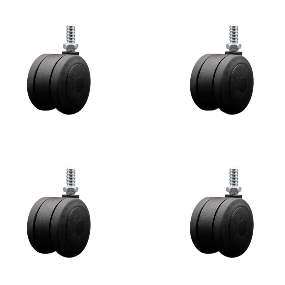 3 in. Extra Large Heavy Duty Floor Safe Office Chair Wheels Black Non-Marking Twin Wheels 0.5 in. - 13 TPI x 1 in. Threaded Stems - Set of 4 -  Service Caster, SCC-TS02S75-TPR-BLK-121310-4