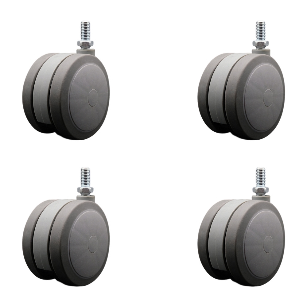 4 in. Extra Large Heavy Duty Floor Safe Office Chair Wheels Gray Non-Marking Twin Wheels 0.5 in. - 13 TPI x 1 in. Threaded Stems - Set of 4