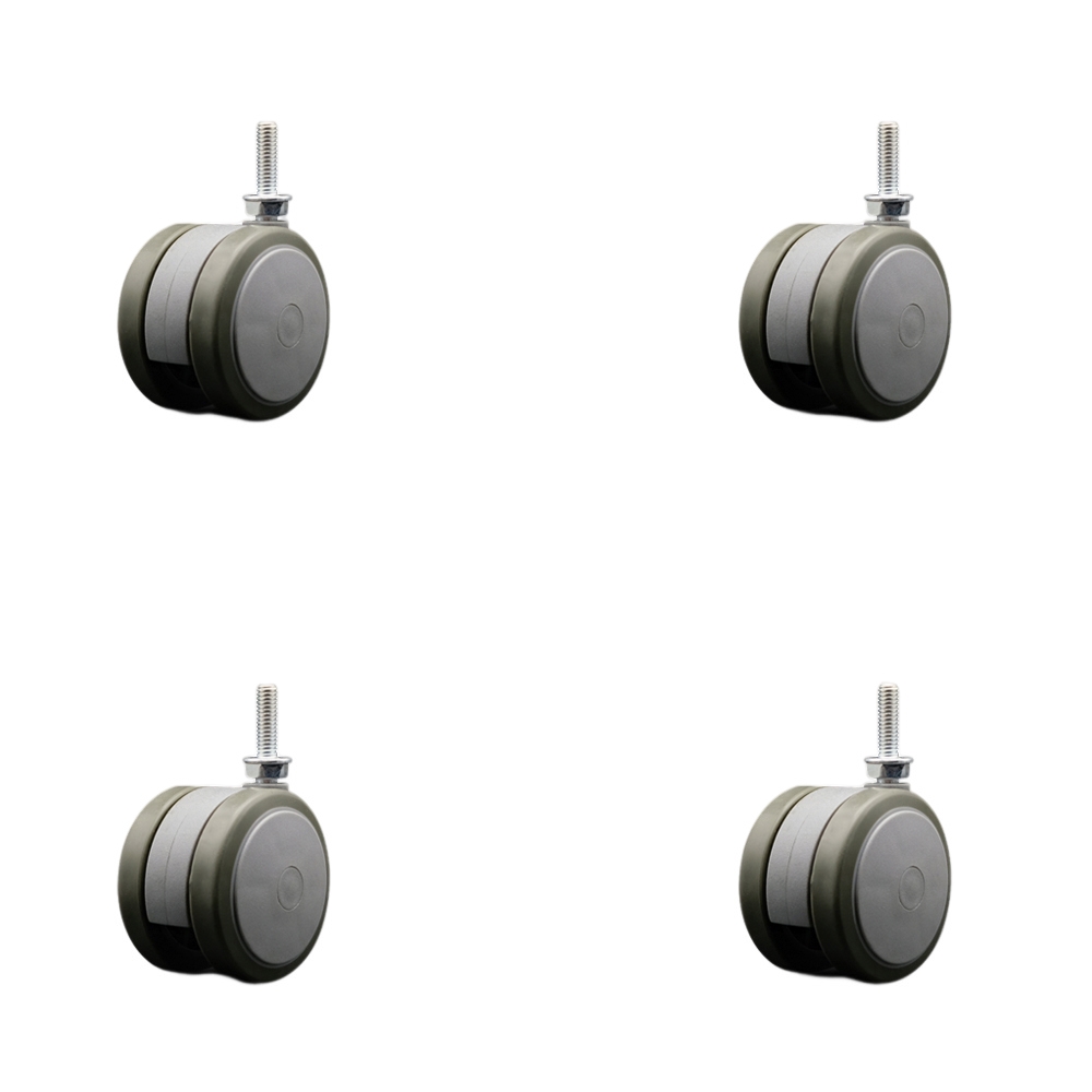 2.38 in. Floor Safe Office Chair Wheels Gray Non-Marking Thermoplastic Rubber Twin Wheels 0.31 in. - 18 TPI x 1 in. Threaded Stems - Set of 4