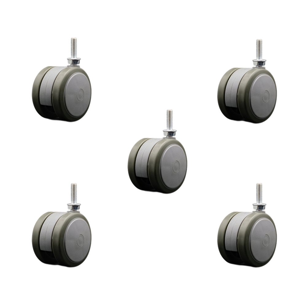 2.38 in. Floor Safe Office Chair Wheels Gray Non-Marking Thermoplastic Rubber Twin Wheels 0.31 in. - 18 TPI x 1 in. Threaded Stems - Set of 5