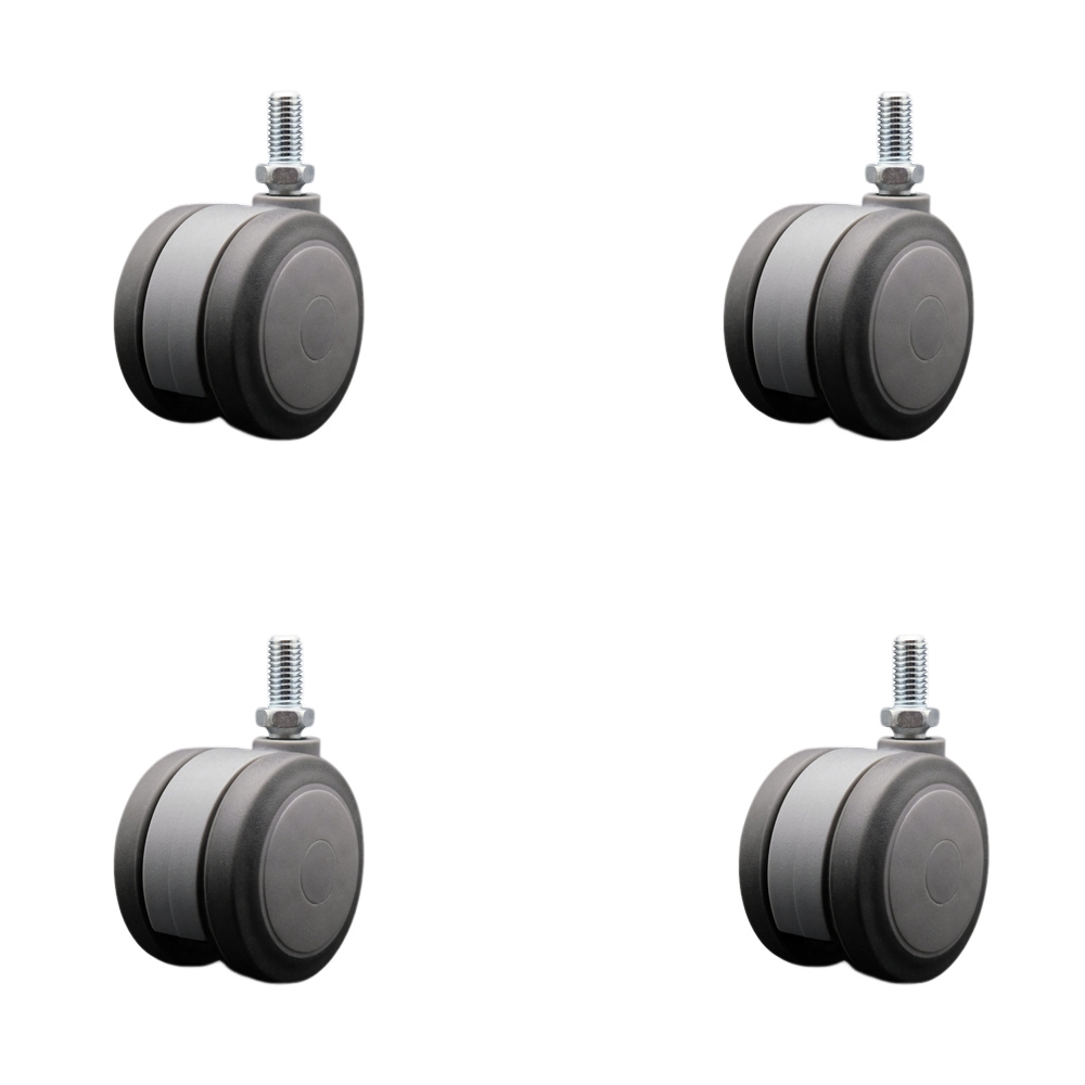 3 in. Extra Large Heavy Duty Floor Safe Office Chair Wheels Gray Non-Marking Twin Wheels 0.5 in. - 13 TPI x 1 in. Threaded Stems - Set of 4