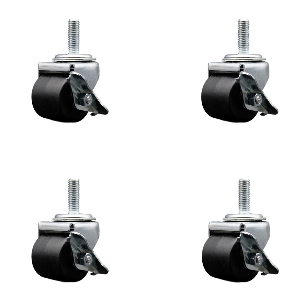 SCC-TS04S211316-POS-SLB-121315-4 Low Profile Swivel Threaded Stem Caster with Brake 2 in. Polyolefin Wheel 13 TPI by 1.5 in. Threaded Stem 0.5 in.