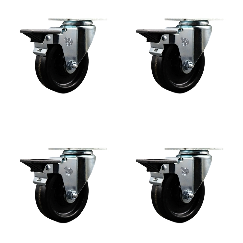 SCC-20S414-PHR-PLB-4 Phenolic Swivel Top Plate Caster with 4 in. Black Wheels with Roller Bearings - Set of 4