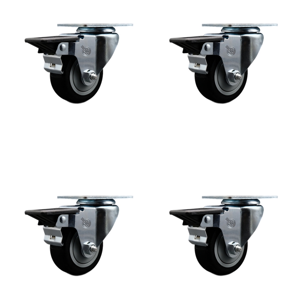 SCC-20S314-PPUB-BLK-PLB-4 Polyurethane Swivel Top Plate Caster with 3 in. Black Wheels - Set of 4