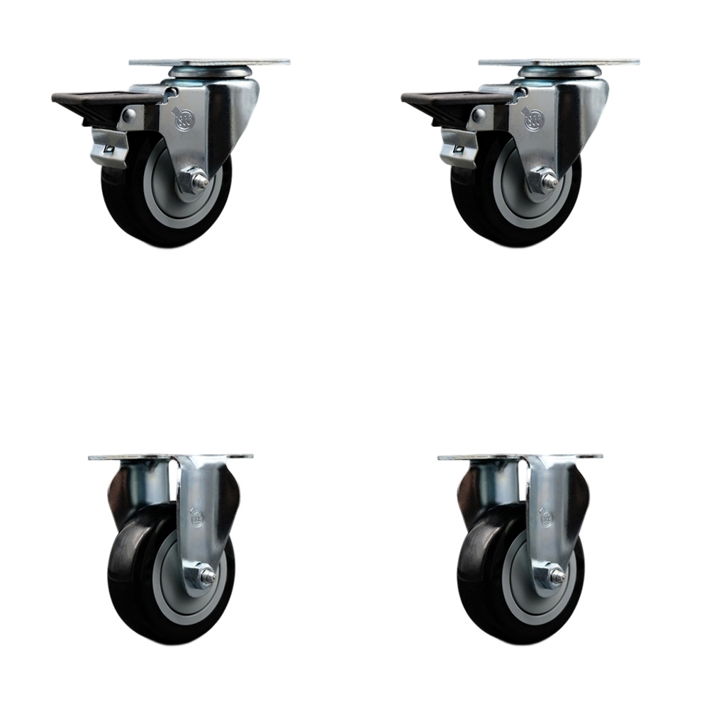 SCC-20S3514-PPUB-BLK-PLB-2-R-2 Polyurethane Swivel Top Plate Caster with 3.5 in. Black Wheels - Set of 4