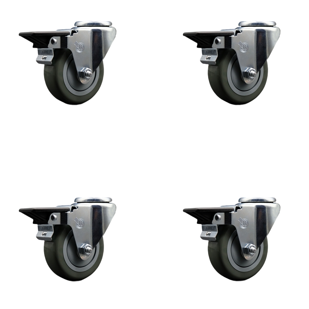 SCC-BH20S3514-PPUB-PLB-4 Polyurethane Swivel Bolt Hole Caster with 3.5 x 1.25 in. Gray Wheels - Set of 4