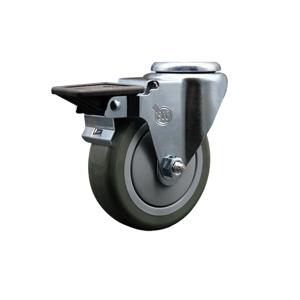 SCC-BH20S414-PPUB-PLB Polyurethane Swivel Bolt Hole Caster with 4 x 1.25 in. Gray Wheel & Posi Locking Brake
