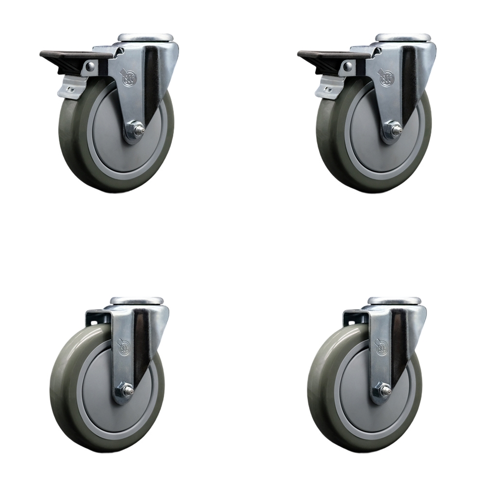 SCC-BH20S514-PPUB-PLB-2-S-2 Polyurethane Swivel Bolt Hole Caster with 5 x 1.25 in. Gray Wheels - Set of 4