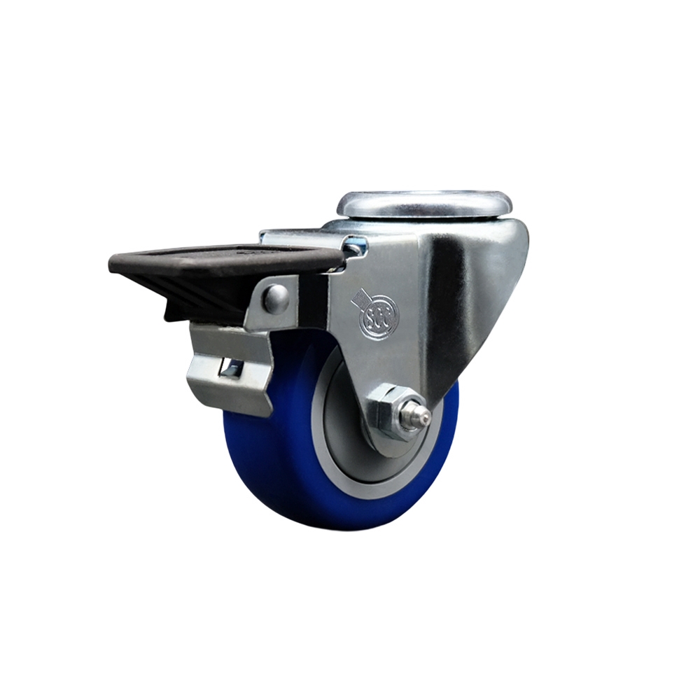 SCC-BH20S314-PPUB-BLUE-PLB Polyurethane Swivel Bolt Hole Caster with 3 x 1.25 in. Blue Wheel & Posi Locking Brake