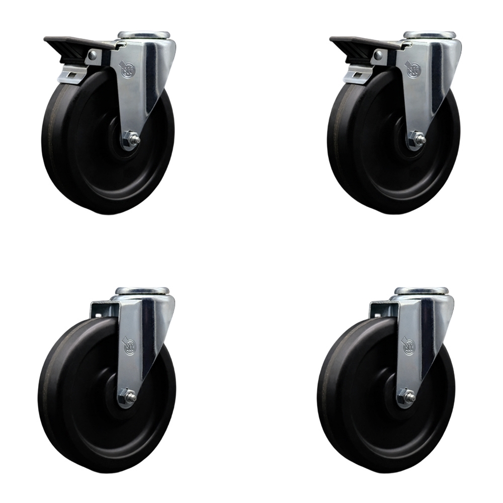 Phenolic Swivel Bolt Hole Casters - Black - Set of 4 - 1200 lbs Capacity