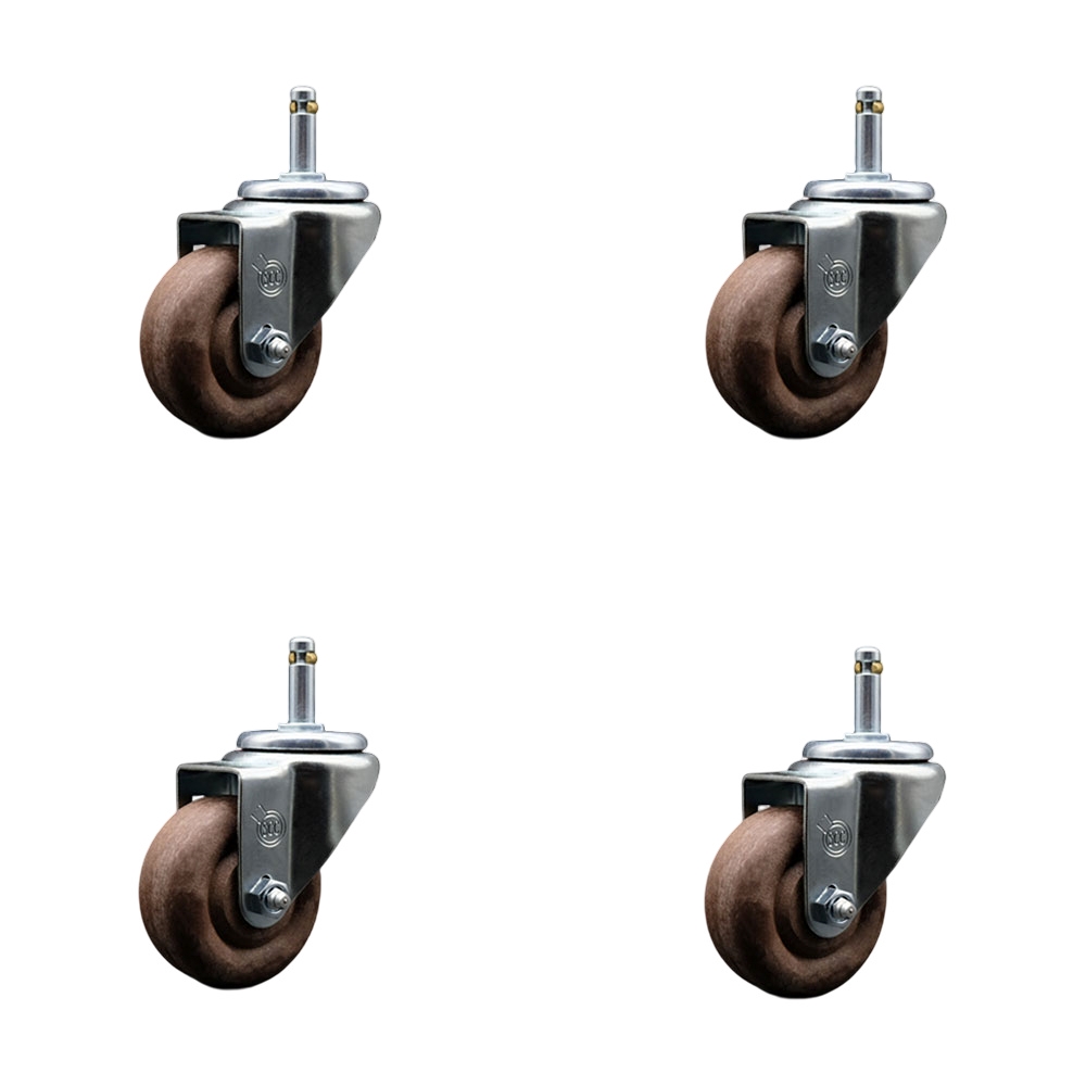 High Temperature Glass Filled Nylon Swivel Grip Ring Stem Caster with 3 x 1.25 in. Brown Wheels & 0.43 in. Stems - Set of 4