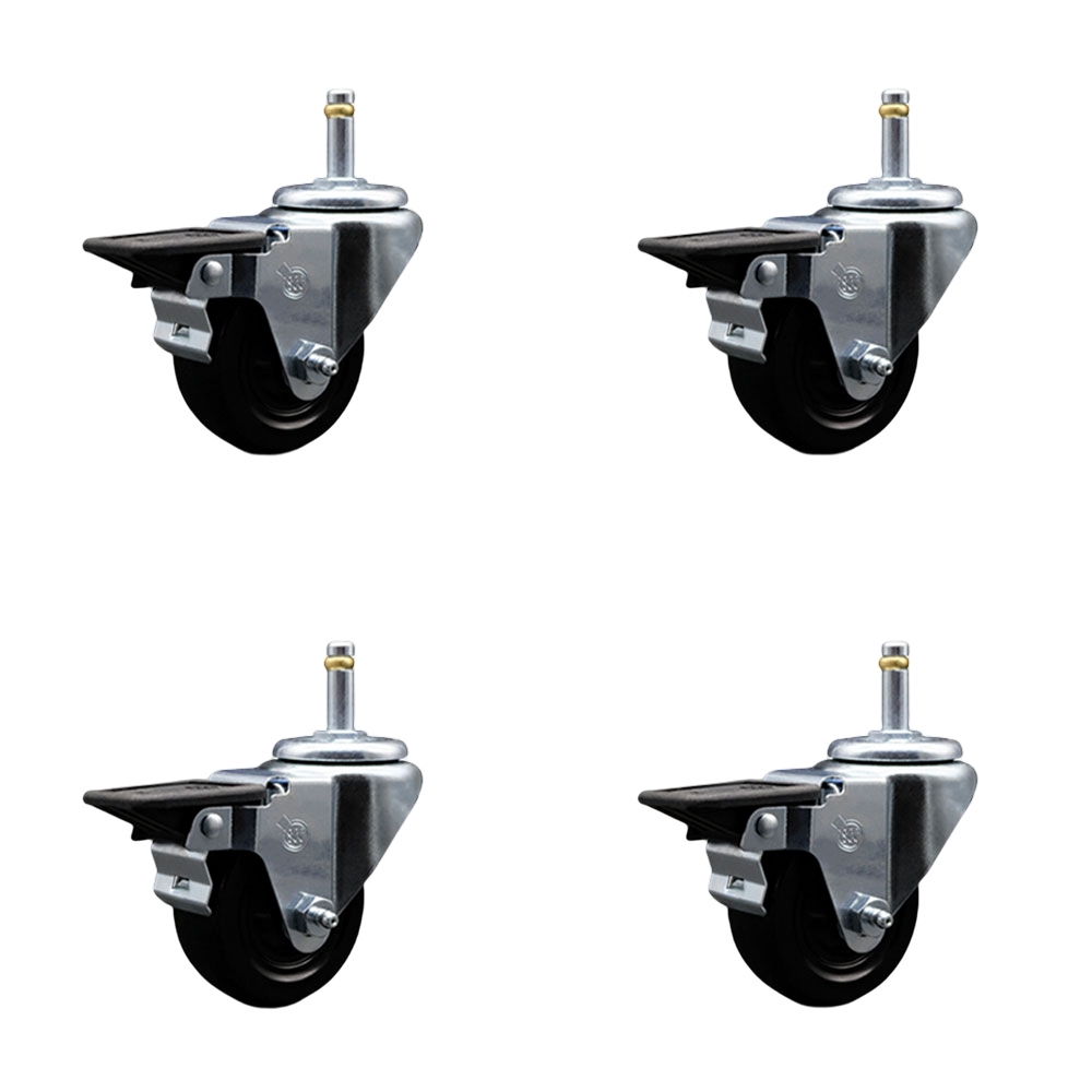 SCC-GR20S314-HRS-PLB-716138-4 Hard Rubber Swivel Grip Ring Stem Caster with 3 x 1.25 in. Black Wheels & 0.43 in. Stems - Set of 4