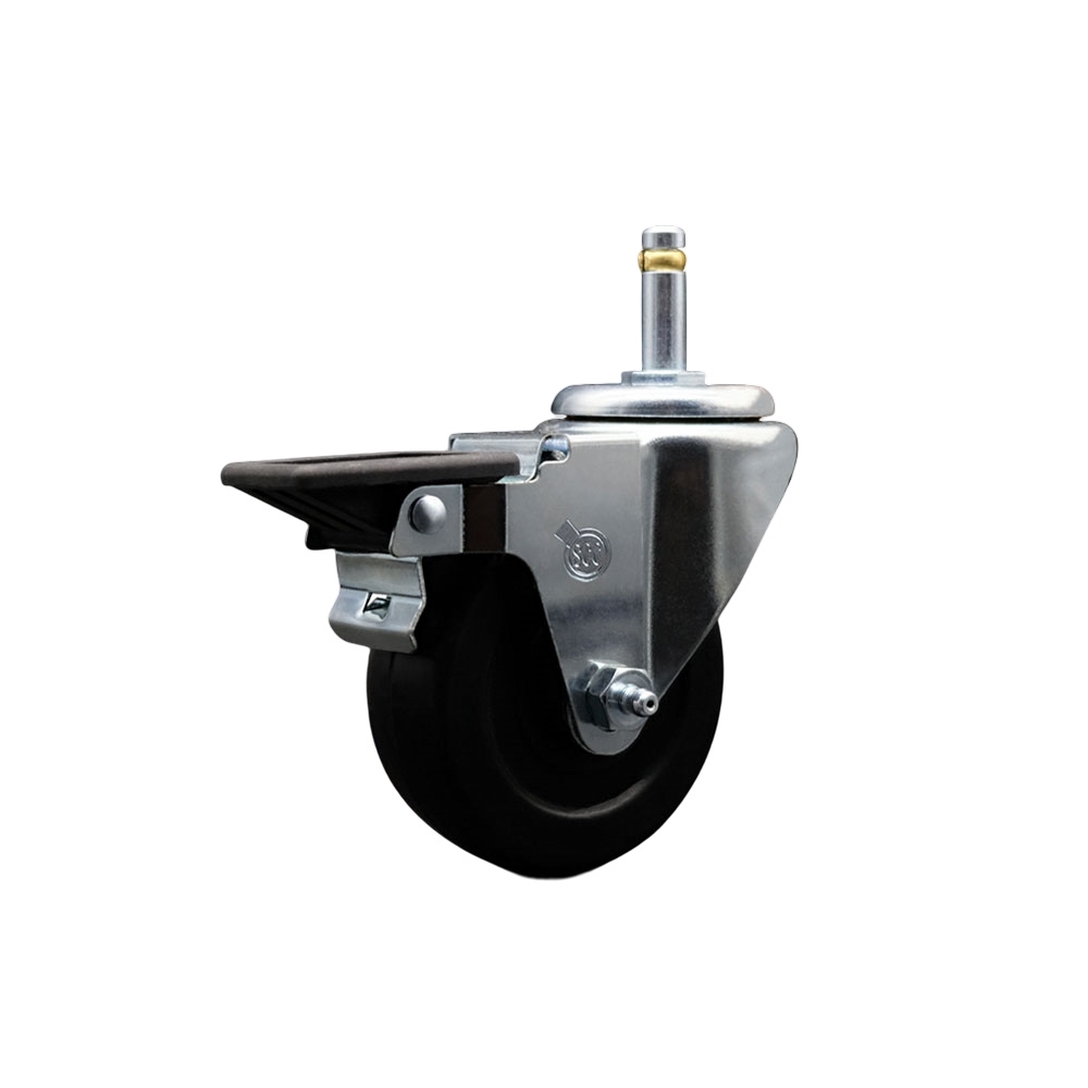SCC-GR20S3514-HRS-PLB-716138 Hard Rubber Swivel Grip Ring Stem Caster with 3.5 x 1.25 in. Black Wheel & 0.43 in. Stem & Posi Locking Brake