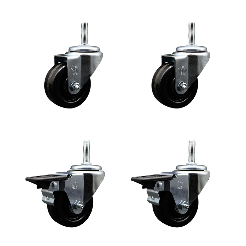 SCC-TS20S314-PHR-34212-2-PLB-2 Phenolic Swivel Threaded Stem Caster with 3 x 1.25 in. Black Wheels & 0.75 in. Stems - Set of 4