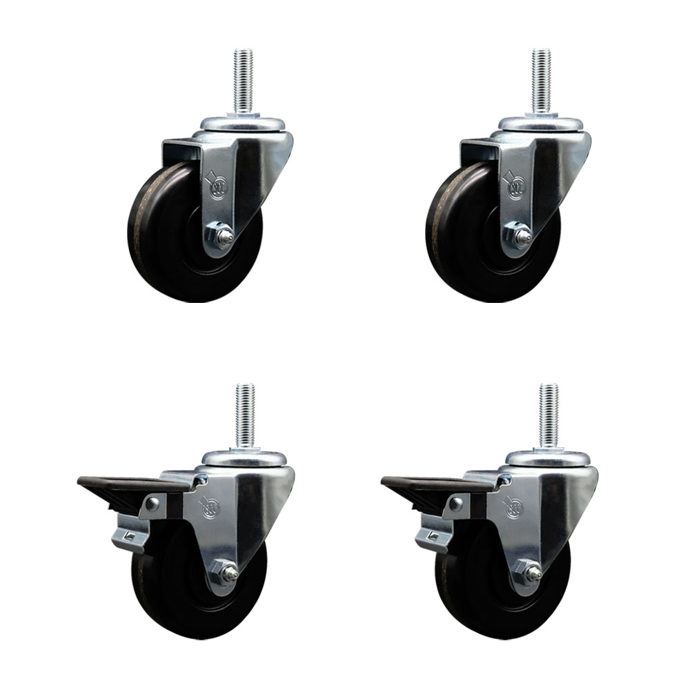 SCC-TS20S3514-PHR-34212-2-PLB-2 Phenolic Swivel Threaded Stem Caster with 3.5 x 1.25 in. Black Wheels & 0.75 in. Stems - Set of 4