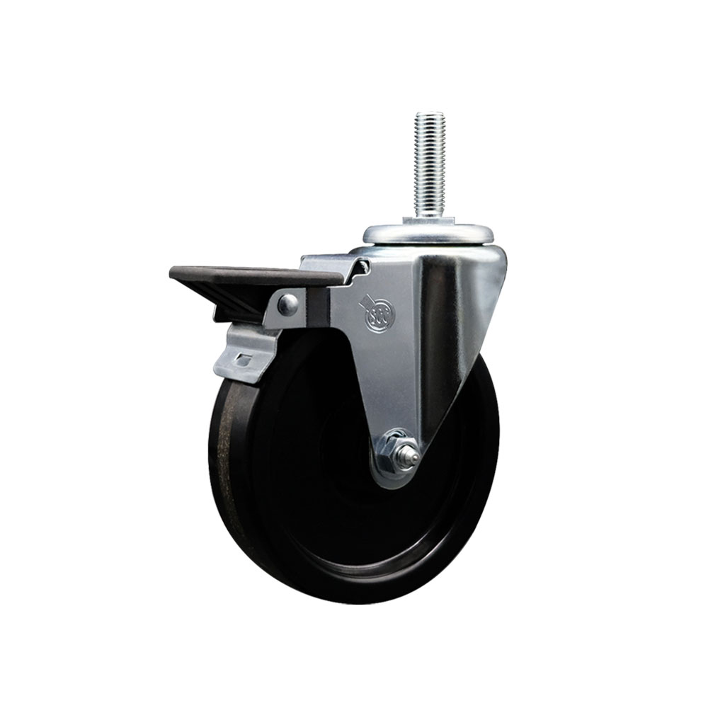 SCC-TS20S514-PHR-PLB-58212 Phenolic Swivel Threaded Stem Caster with 5 x 1.25 in. Black Wheel & 0.63 in. Stem & Posi Locking Brake