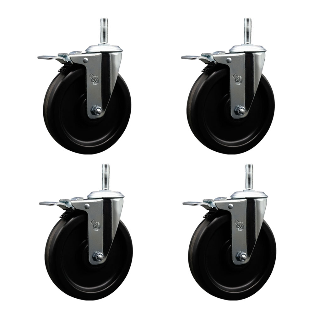 SCC-TSTTL20S615-PHR-58212-4 Phenolic Swivel Threaded Stem Caster with 6 x 1.25 in. Black Wheels & 0.63 in. Stems - Set of 4