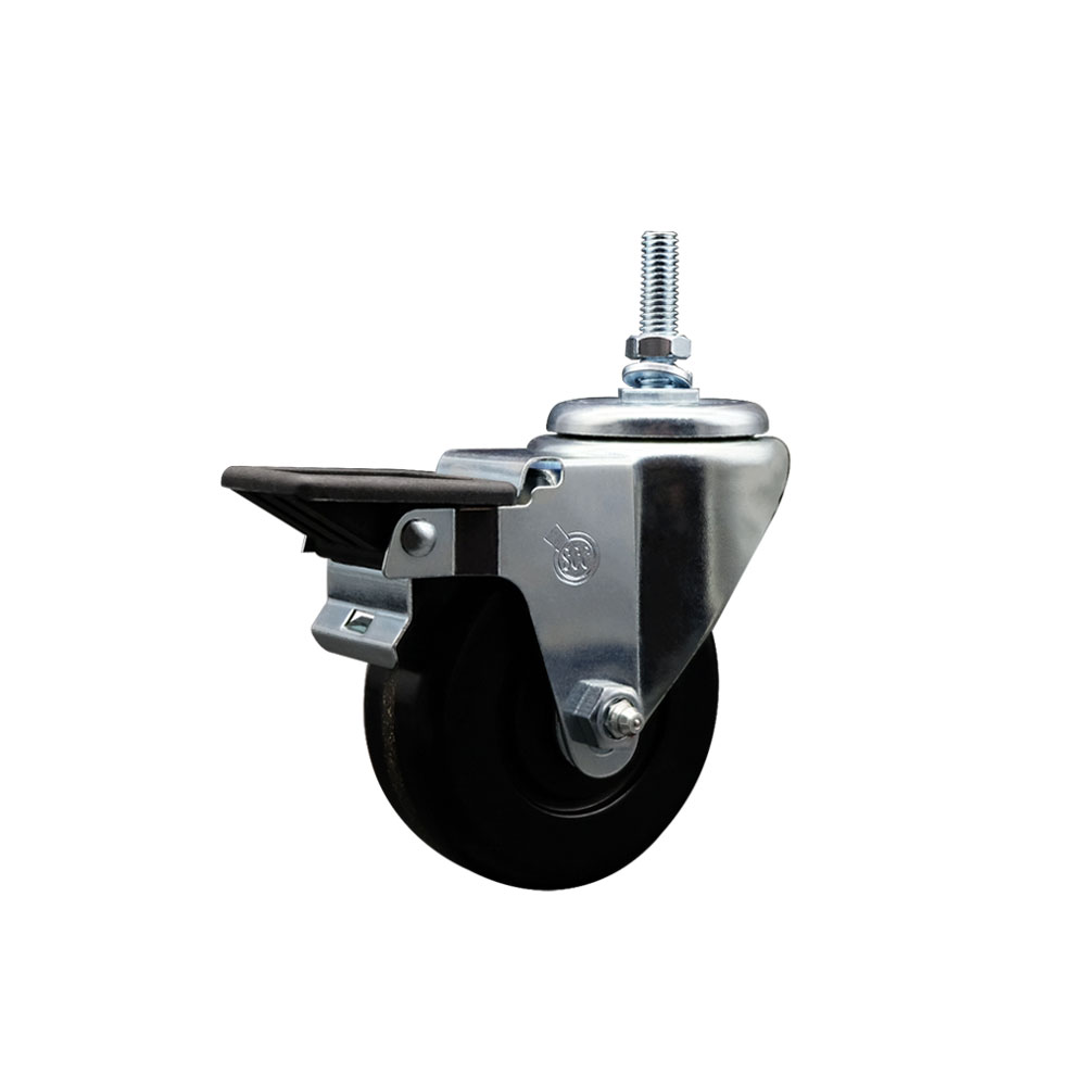 SCC-TS20S3514-PHR-PLB-M1215 Phenolic Swivel Threaded Stem Caster with 3.5 x 1.25 in. Black Wheel & 12 mm Stem & Posi Locking Brake