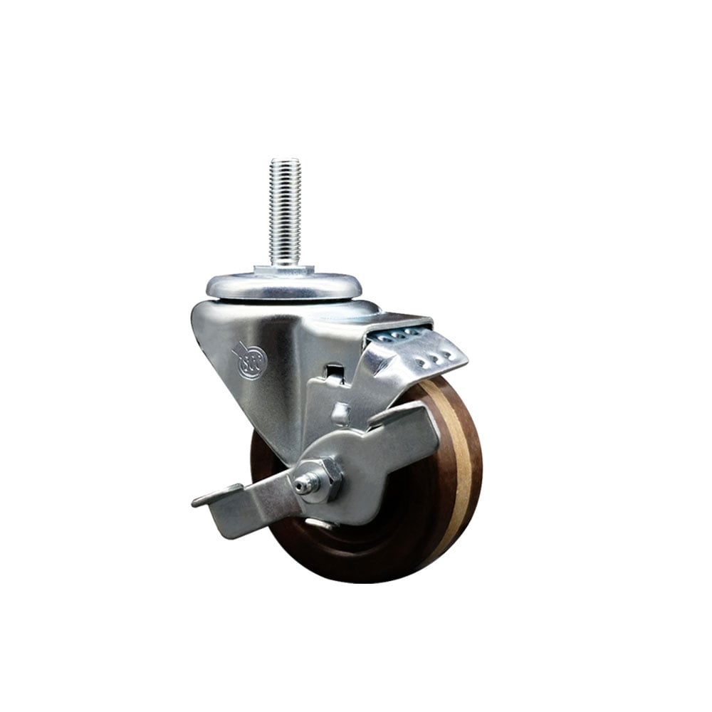 SCC-TS20S314-PHSHT-TLB-34212 High Temperature Phenolic Swivel Threaded Stem Caster with 3 x 1.25 in. Brown Wheel & 0.75 in. Stem & Top Locking Brake