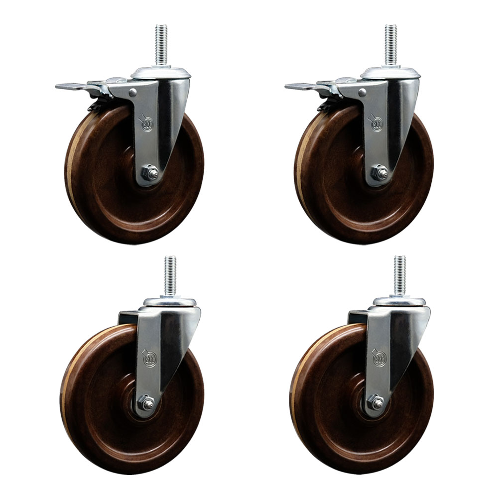 SCC-TSTTL20S615-PHSHT-34212-2-S-2 High Temperature Phenolic Swivel Threaded Stem Caster with 6 x 1.25 in. Brown Wheels & 0.75 in. Stems - Set of 4